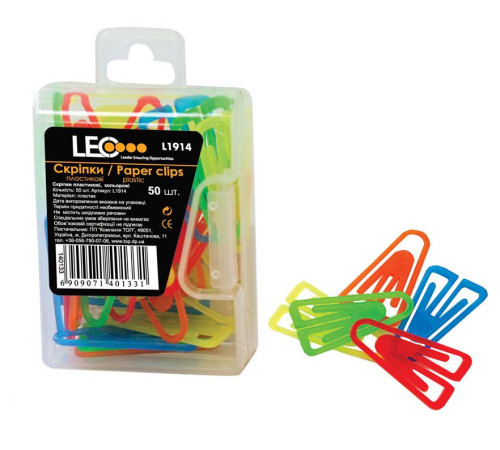 Канцелярія Канцелярія Скріпки LEO 140133 L1914, 25мм (50шт) пласт. кольорові (10 400) Канцелярія Канцелярія Скріпки LEO 140133 L1914, 25мм (50шт) пласт. кольорові (10 400)
