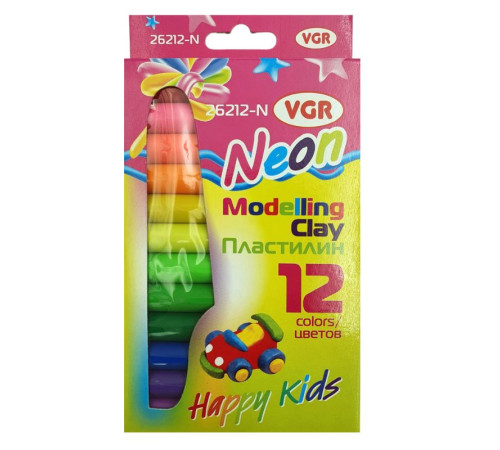 Пластилін Пластилін VGR 26212-N12кол. 200г у наб. кол. неон асорті карт.упак. з європідв. арт. 26212-N: VGR Пластилін Пластилін VGR 26212-N12кол. 200г у наб. кол. неон асорті карт.упак. з європідв. арт. 26212-N: VGR